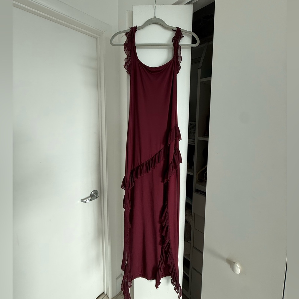 Maroon ruffle maxi dress